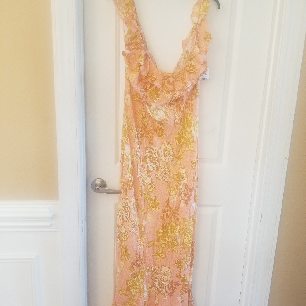NWT Free people Remind Me Maxi Slip Dress in Coral Combo size L - Picture 4 of 8